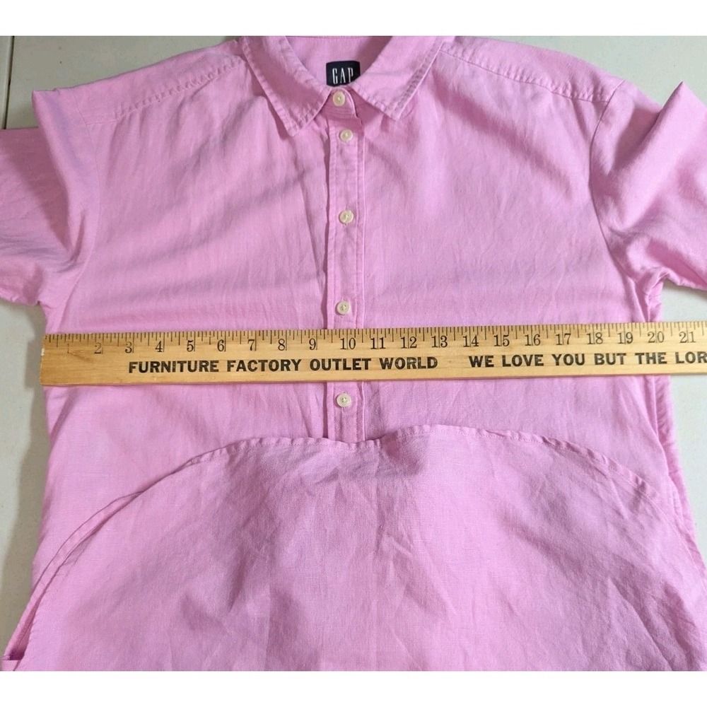 GAP Pink Linen Blend Short Sleeve Button Front Shirt Dress XS Petite W/ Pockets - Picture 6 of 13
